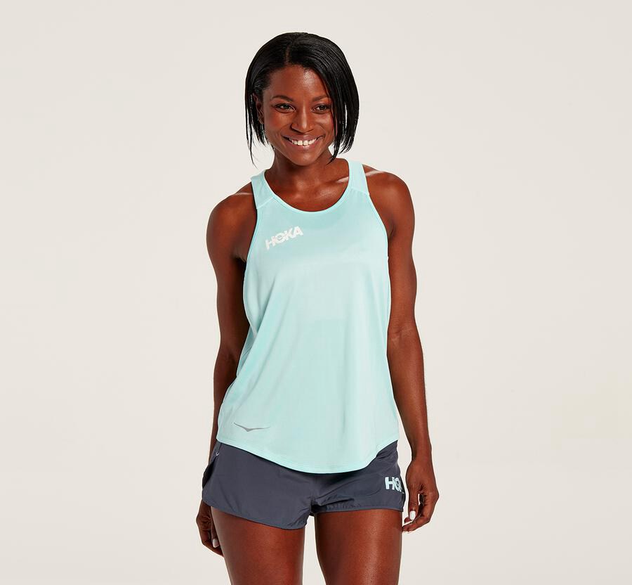 Hoka Australia One One Performance Tank - Womens Tops Blue - SDFBN-4158